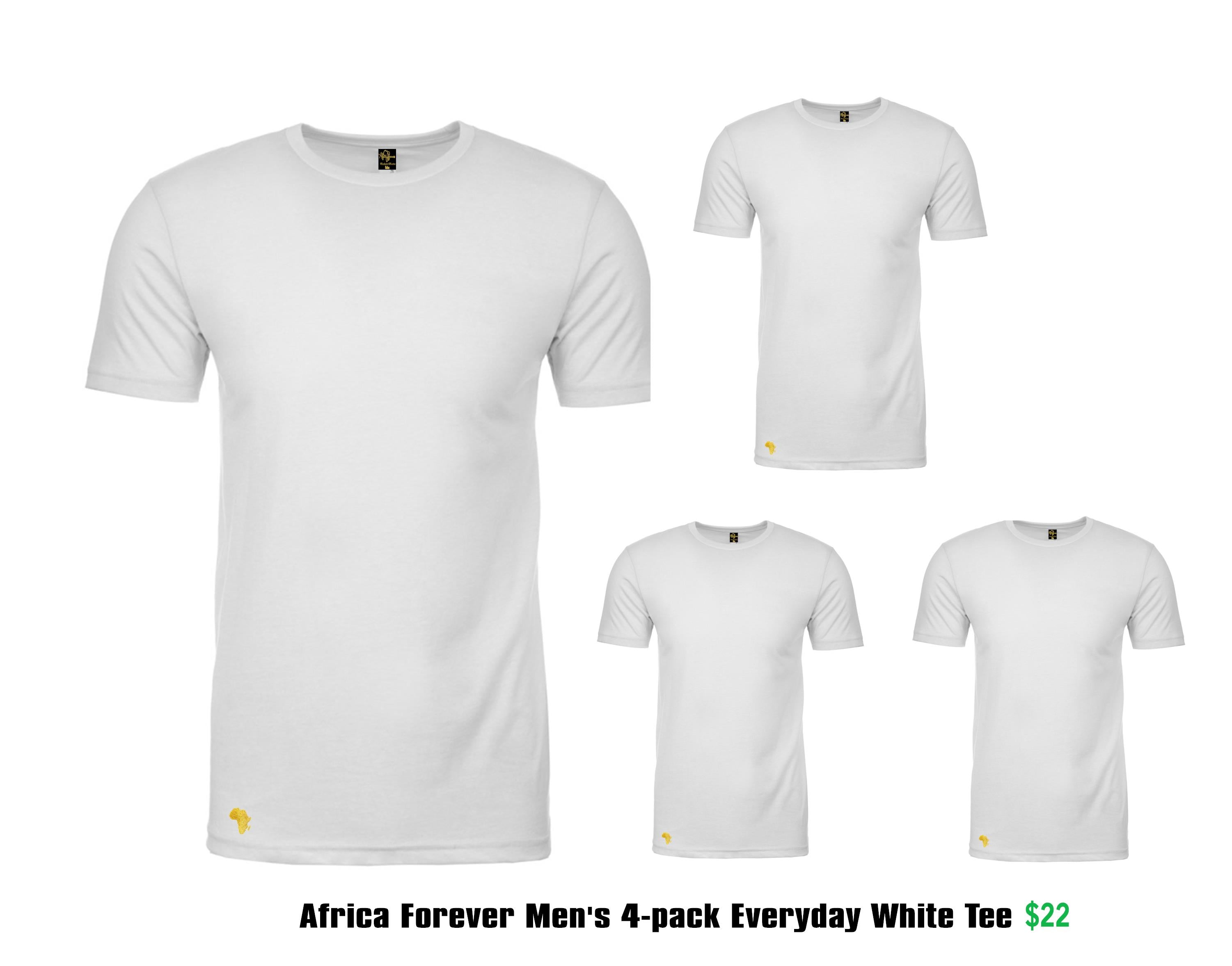 Africa Forever Original Plain T-shirt 4 packed bundle. Premium quality-shirt with our original tag and embroidery gold map of Africa at the bottom right for authentication. Comes in all sizes, good for everyday and any event.