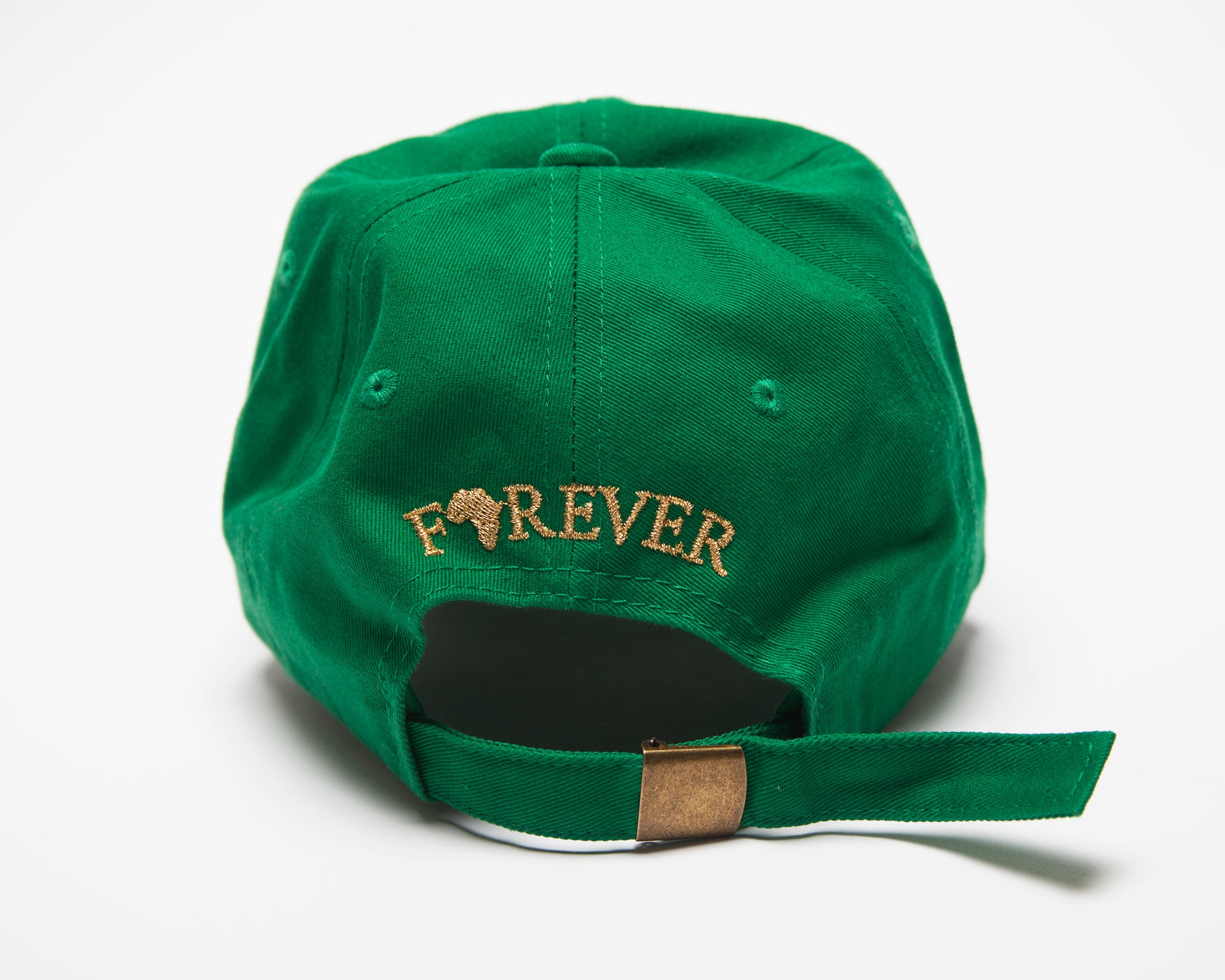 Africa Forever Original green baseball/dad hat with our signature Embroidery gold logo. One size fit all and adjustable strap.  Represent Africa anytime you put on this classic cap. 