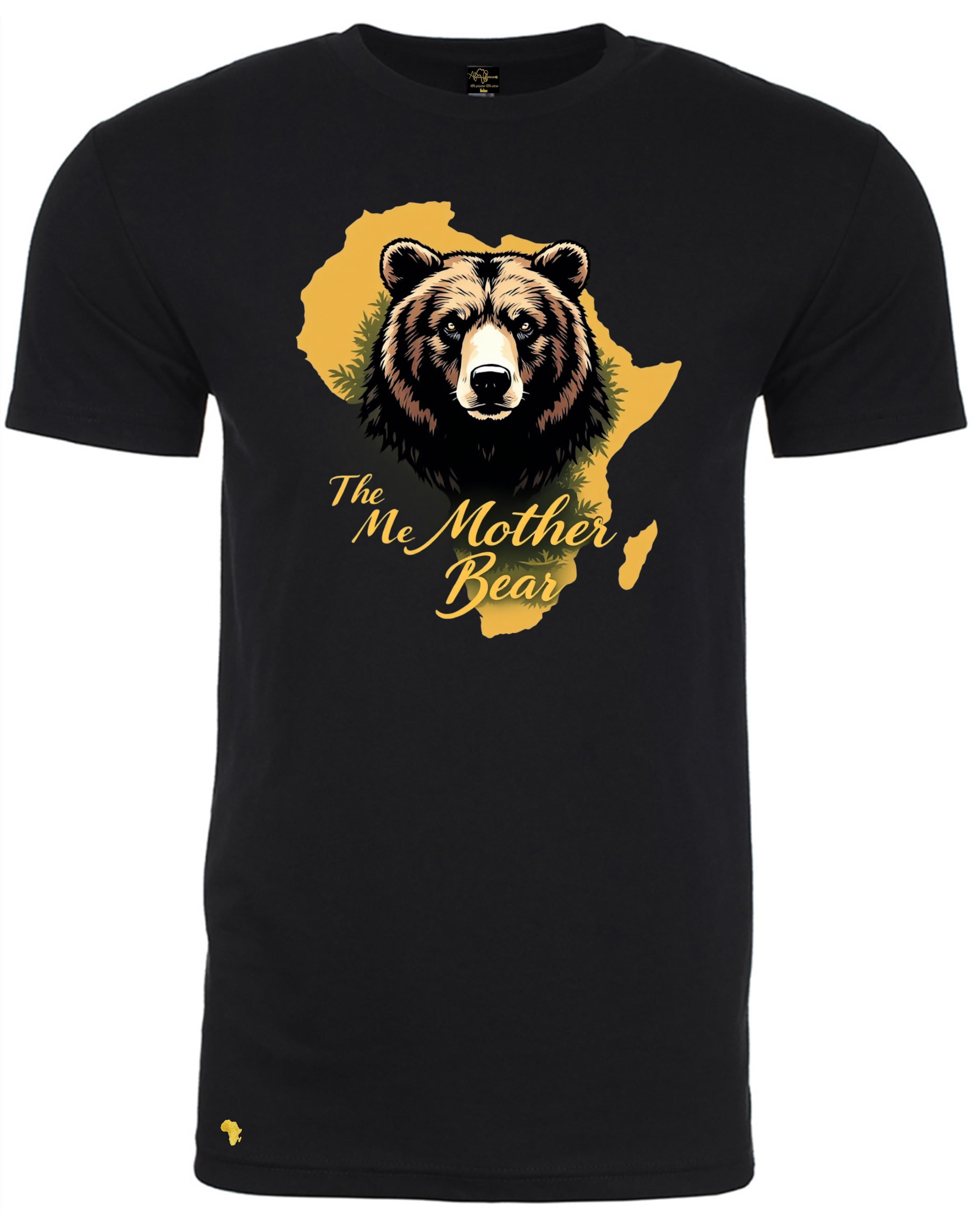 Africa Forever 'Mother Bear' T-Shirt in black with a striking bear and Africa map print. Bold wildlife design for African history fans.
