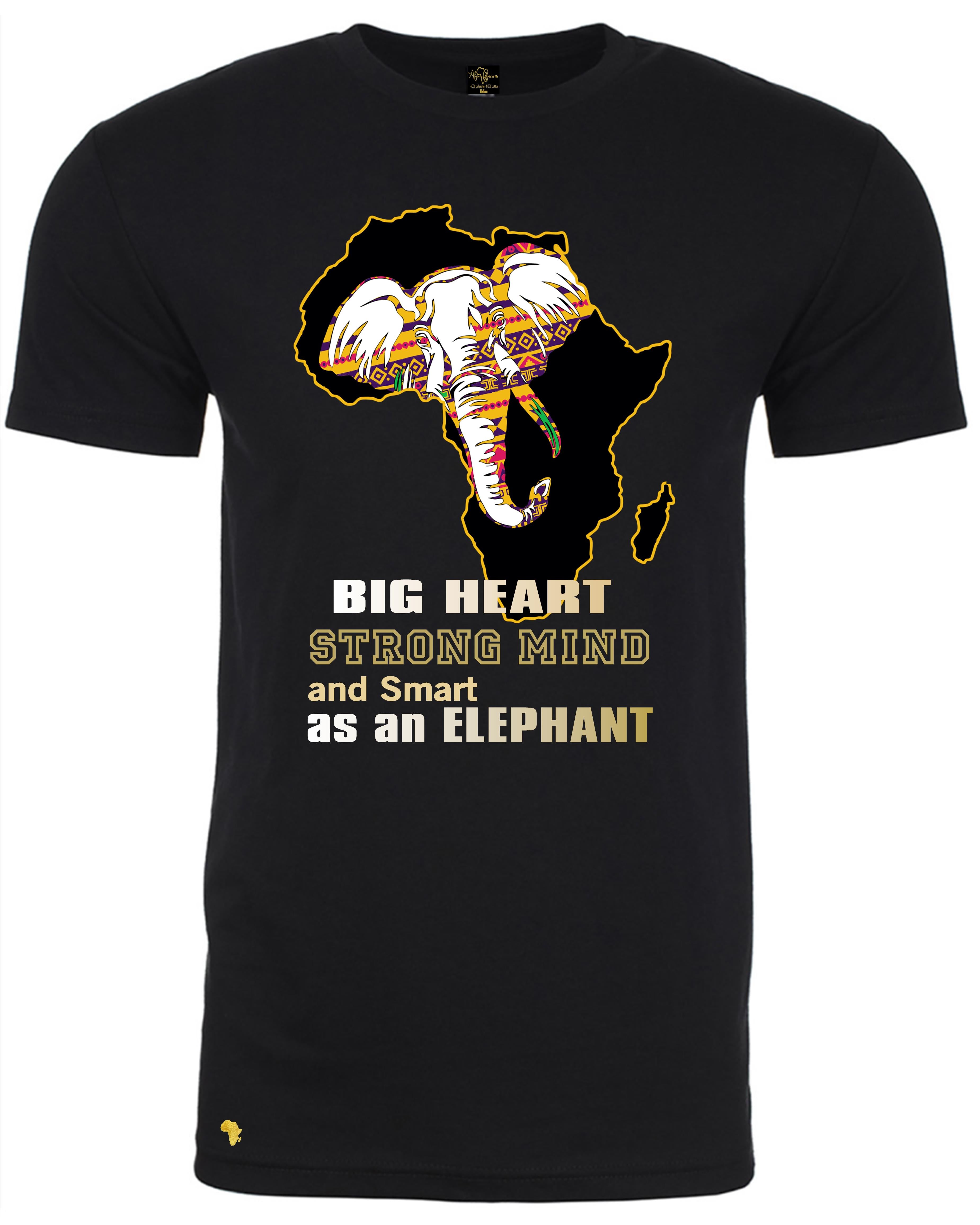 Africa Forever elephant T-Shirt in black featuring a smart elephant with inspirational quote graphic within the Africa map outline. Ideal for wildlife lovers and streetwear fashion and made to motivate and inspire you. 