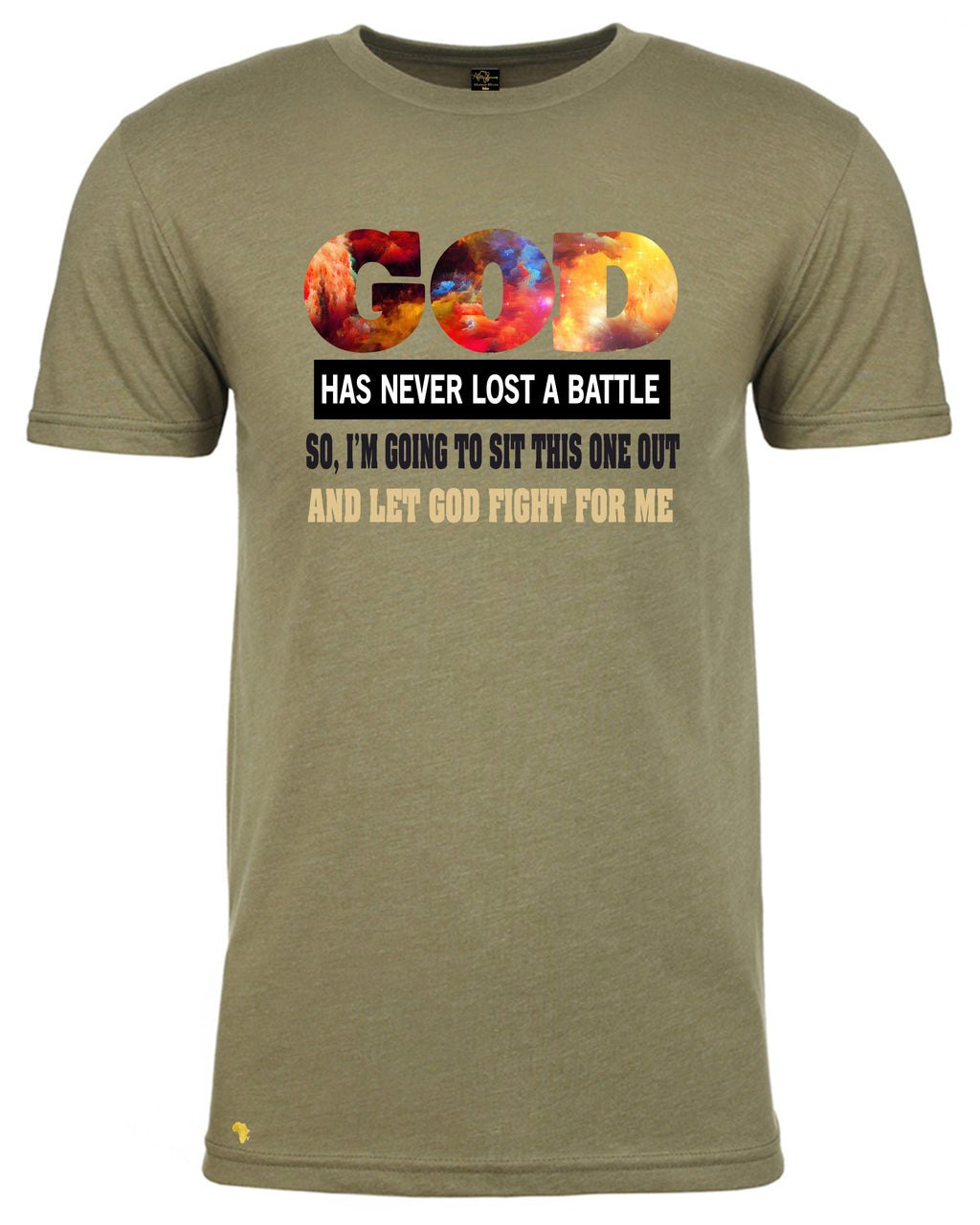 Army GOD fight my battles, T-shirt with bold Christian message 'urging you to relax and trust GOD, comes in different color graphic. Ideal for church wear, and any event reminding us to trust GOD and be more prayerful and have faith and trust that all is well. 
