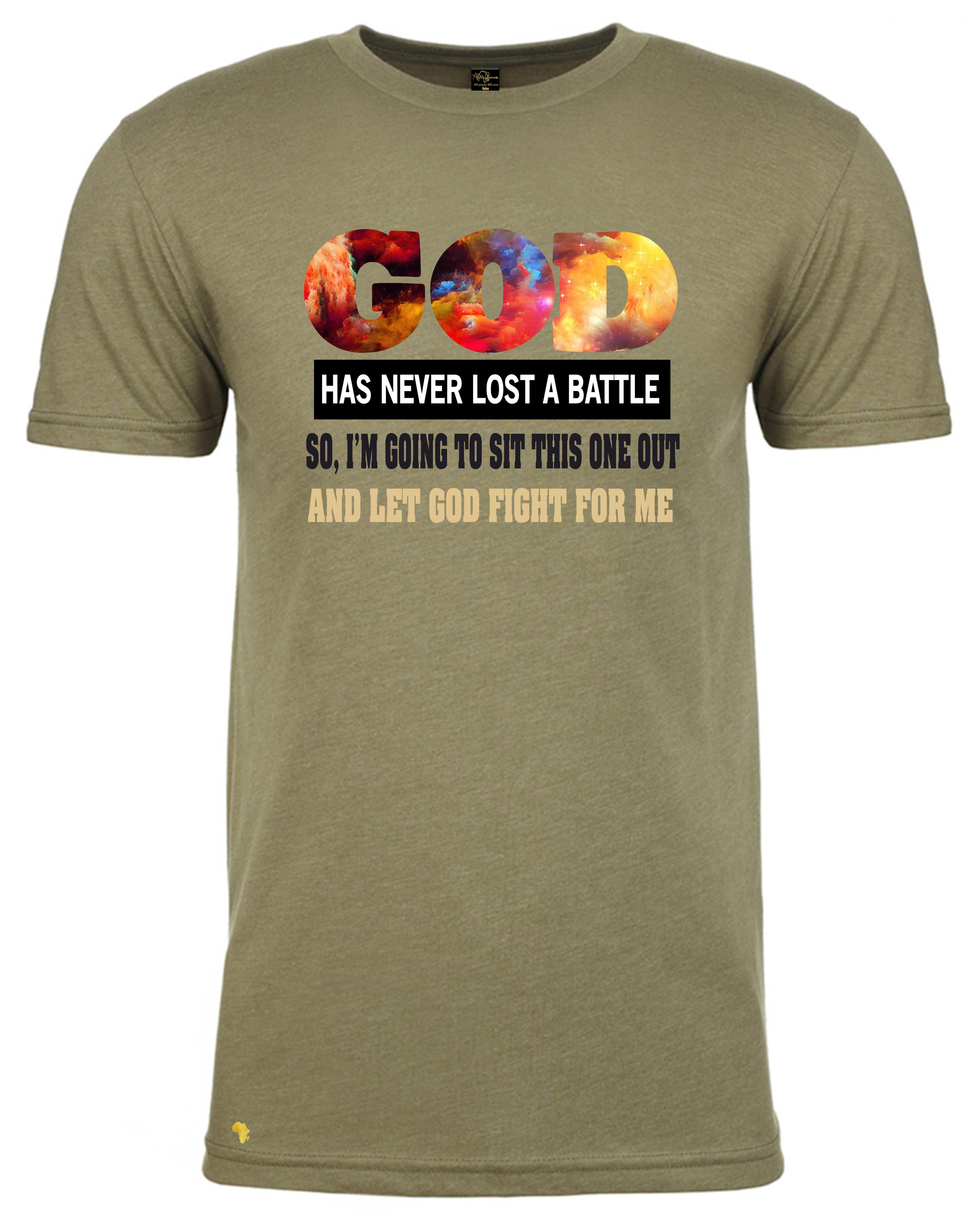 Army GOD fight my battles, T-shirt with bold Christian message 'urging you to relax and trust GOD, comes in different color graphic. Ideal for church wear, and any event reminding us to trust GOD and be more prayerful and have faith and trust that all is well. 